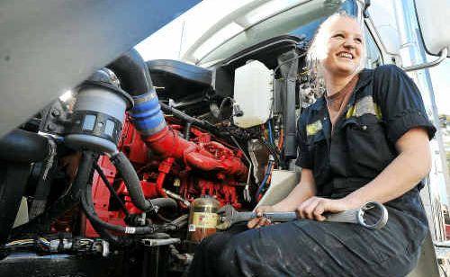 REVVED UP: Apprentice diesel mechanic at RH Taylor Trucks in Coffs Harbour, Niki Ahrens. REVVED UP: Apprentice diesel mechanic at RH Taylor Trucks in Coffs Harbour, Niki Ahrens.